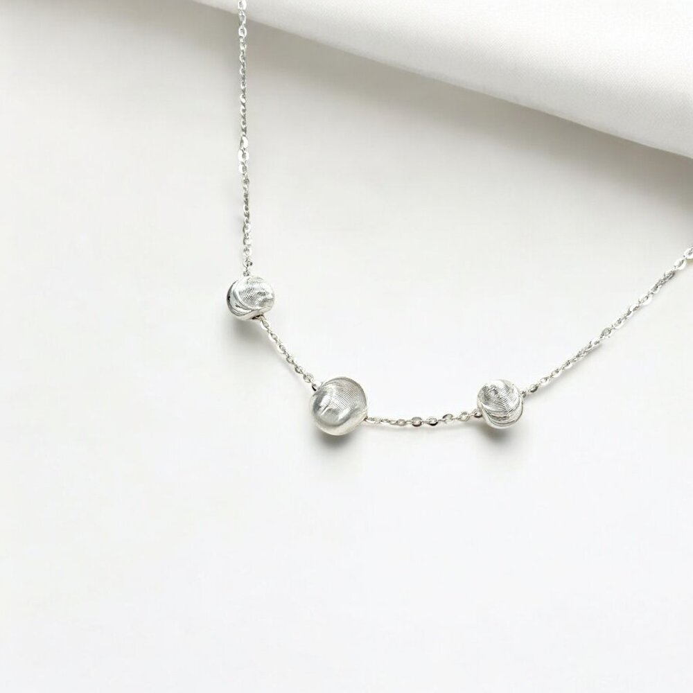 Tulle Textured Triad Orb Necklace - Mercury